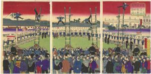 広重三代「東京名所内火消組出初階子乗之図」