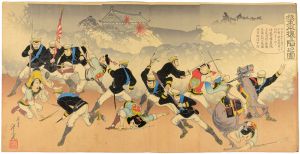 Toshimitsu / Sino-Japanese War : Japanese Army Bringing About the Fall of Pyongyan [我軍平壌ヲ陥ル之図]