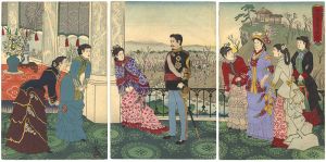 Kiyochika / Emperor Meiji and His Consort in the Plum Garden [御代春恵の梅園]