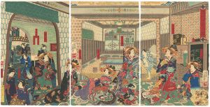 Yoshiiku / Picture of the Bathroom at Kinoene-ya House [江戸町二丁目甲子屋浴室之図]