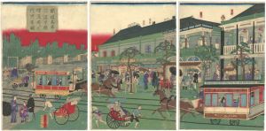 Hiroshige III / Horse-drawn Railway Run Between Kyobashi and Takegashi	 [鉄道馬車往復京橋煉瓦造ヨリ竹河岸図]
