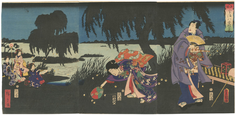 Toyokuni III, Hiroshige II “Catching Fireflies by the Uji River in Yamashiro Province”