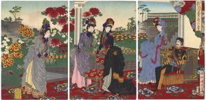 Chikanobu / Blooming Chrysanthemums in an Autumn Garden [秋園菊花の盛]