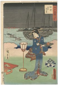 Toyokuni III, Hiroshige II / 36 Famous and Interesting Things in Edo / Shirauo (ice fish) Offshore Tsukuda Island [江戸自慢三十六興　佃沖　名産しら魚]