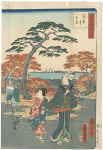 Toyokuni III, Hiroshige II / 36 Famous and Interesting Things in Edo / Autumn Leaves in the Kaian-ji Temple [江戸自慢三十六興　海案寺　紅葉]