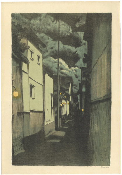 織田一磨「大阪風景　浮世小路（月夜）」