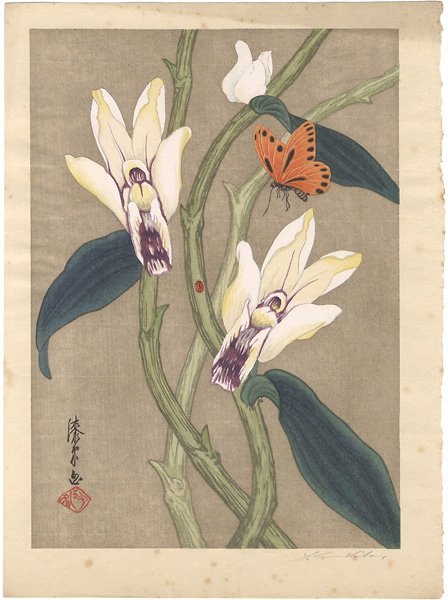 Urushibara Mokuchu “Orchid, Butterfly and Ladybug”