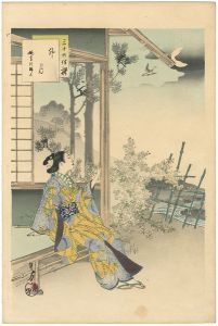 年方「三十六佳撰　卯月 延亭頃婦人」