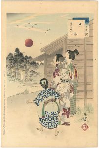 年方「三十六佳撰　夕陽 慶安頃婦人」