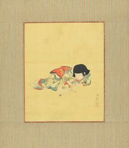 周延「自筆画幅　少女猫遊」