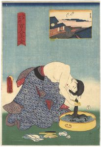 Toyokuni III, Kunihisa / Famous Places in Edo Compared with 100 Beauties / Imagawa Bridge	 [江戸名所百人美女　今川はし]