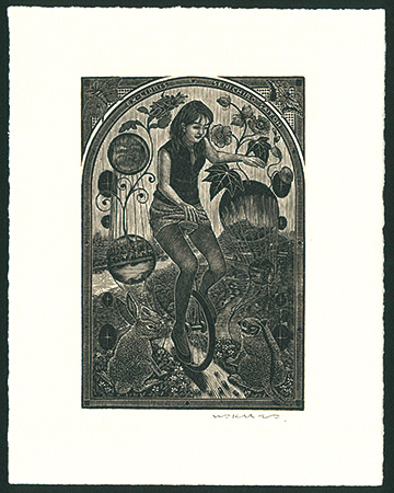 Wakuta Toshiyuki “Ex Libris / Girl on Monocycle”