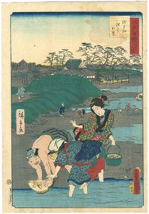 Toyokuni III, Hiroshige II / 36 Famous and Interesting Things in Edo / Shell Gathering at Susaki [江戸自慢三十六興　州さき　汐干かり]