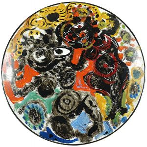 自筆絵付皿　星と太陽と女体の図