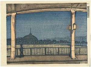 深沢索一「新東京百景　柳橋夜景」