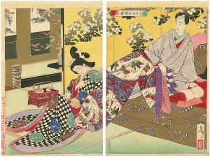 芳年「新撰東錦絵　於さめ遊女を学ぶ図」