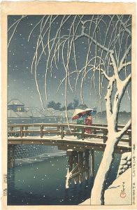 Kawase Hasui / Evening Snow at Edogawa 