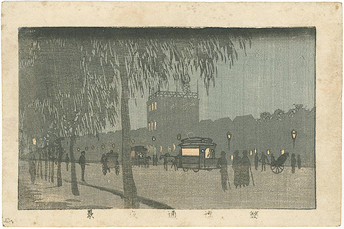 Yasuji,Tankei “True Pictures of Famous Places of Tokyo / Night View of Sujikai Street”