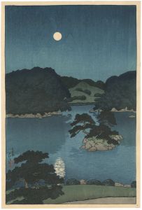 Kawase Hasui / Scenes of the Mitsubishi Fukagawa Villa / Moonlit Night- Daisensui Pond