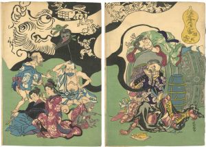 暁斎「浮世絵大津之連中酔眠の図」