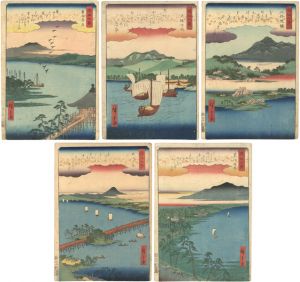 広重初代「近江八景　堅田落雁　粟津晴嵐　三井晩鐘　瀬田夕照　矢橋帰帆 」