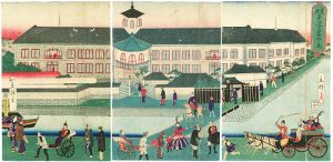 Hiroshige II / The Navy Dormitory in Tsukiji [築地平学寮前之図]