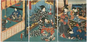 Toyokuni III / Natsuzashiki Tsuki to Yugao (Yugao in the Moonlight in a Summer Palace) [夏座舗月夕顔]