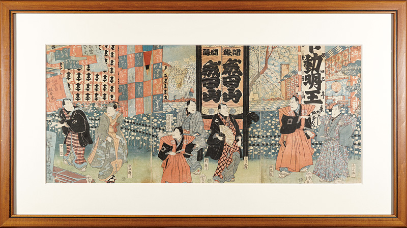 Sadahide “Kabuki actors visiting Naritasan Shinshoji Temple”
