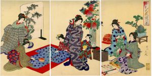 Chikanobu / Manners and Ceremonies for Women: Sewing  [女礼式裁縫の図]
