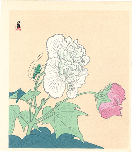 Tokuriki Tomikichiro “Cotton Rose Hibiscuses and a Bush Cricket (tentative title)”
