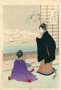 月耕「婦人風俗尽　閑家の雪」