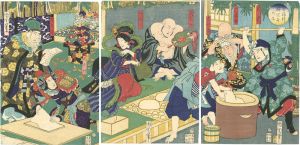 Kunichika / Seven Lucky Gods, Making Rice Cakes [七福神 餅つきの図]