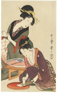 Utamaro / She is making garnishs with sliced raw fish【Reproduction】 [刺身のつま【復刻版】]
