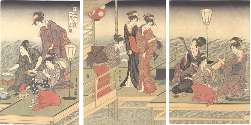 Toyohiro “Twelve Months by Two Artists, Toyokuni and Toyohiro / The Sixth Month, a Triptych【Reproduction】”