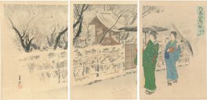 月耕「花美人名所合　亀戸臥龍梅」