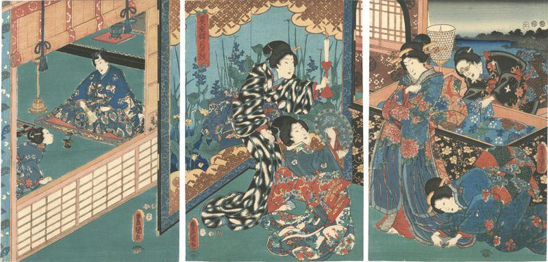 Toyokuni III “Natsuzashiki Tsuki to Yugao (Yugao in the Moonlight in a Summer Palace)”