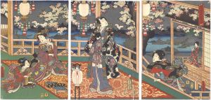Toyokuni III / Genji Reflects on the Blossoms at Night [花源氏夜の俤]