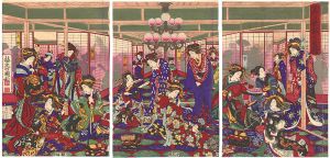 Kunitoshi / Beautiful Courtesans with Figures in Silhouette [花の姿郭の蔭絵]