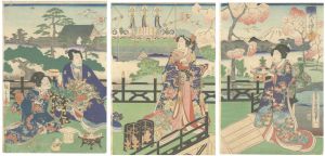 Toyokuni III and Hiroshige II / Prince Genji Watching the Ridgepole-Raising Ceremony [源氏上棟之景]