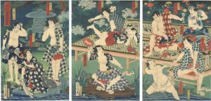 Kunichika / Parody of the Drinking Party at Oeyama with Flowers of Chivalry [見立大江山花侠酒宴]