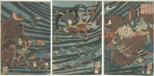 芳年「文治元年平家一門亡海中落入る図」
