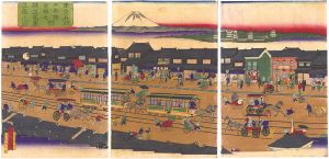 Koeisai / Famous Places in Tokyo / Traffic of Horse-Drawn Trolleys between Nihonbashi and Kyobashi [東京名所 日本橋京橋之間鉄道馬車往復之図]