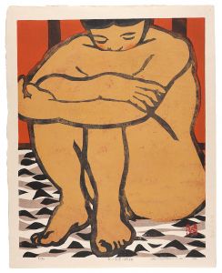 Hashimoto Okiie / Female Nude Against Red Background