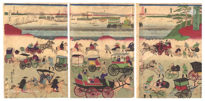 芳虎「東都高輪 蒸気車往来之図」