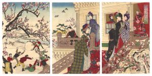 周延「雪中梅荘群児遊戯図」