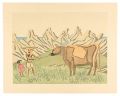 Brother and sister with cow