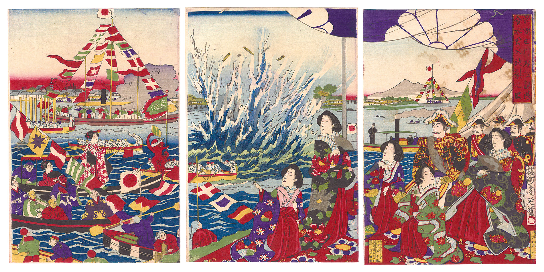 Chikanobu “Explosion of Torpedoes at the Boat Race Held beside Sumida River”