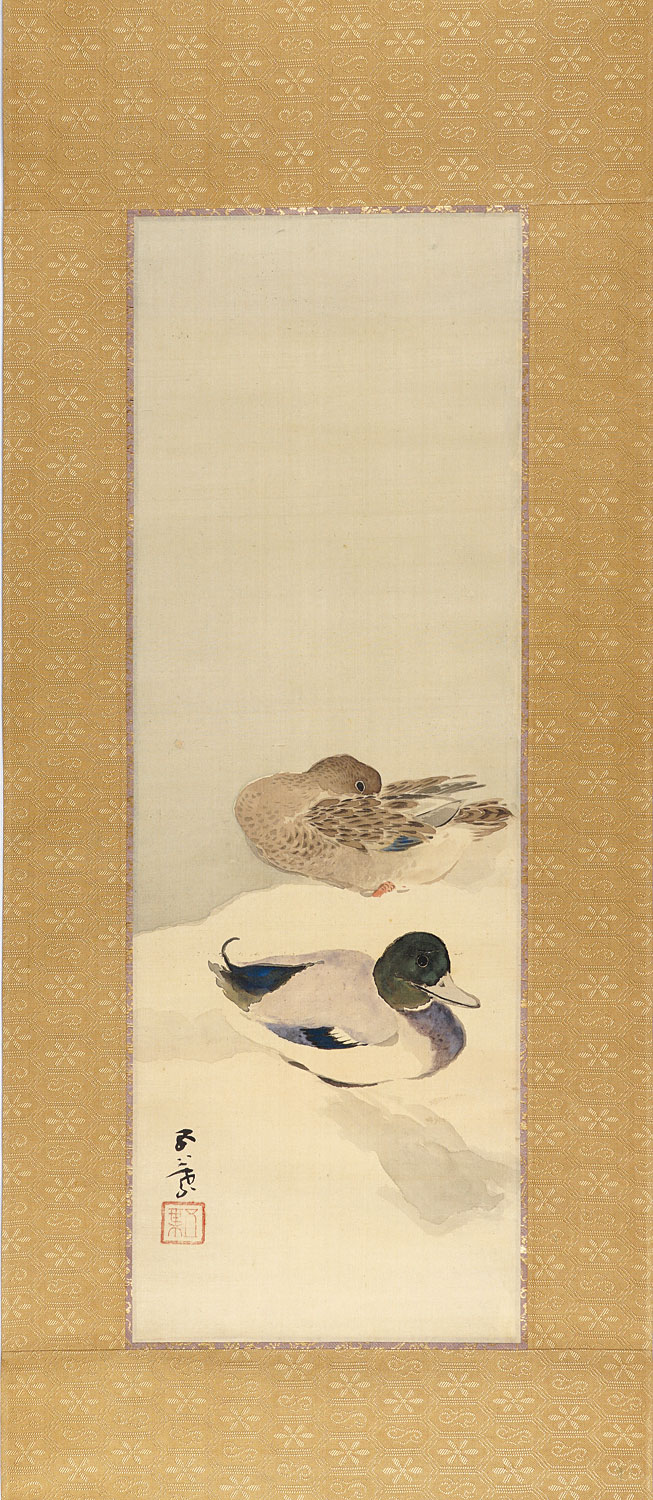 橋口五葉「自筆画幅　雪中鴨図」