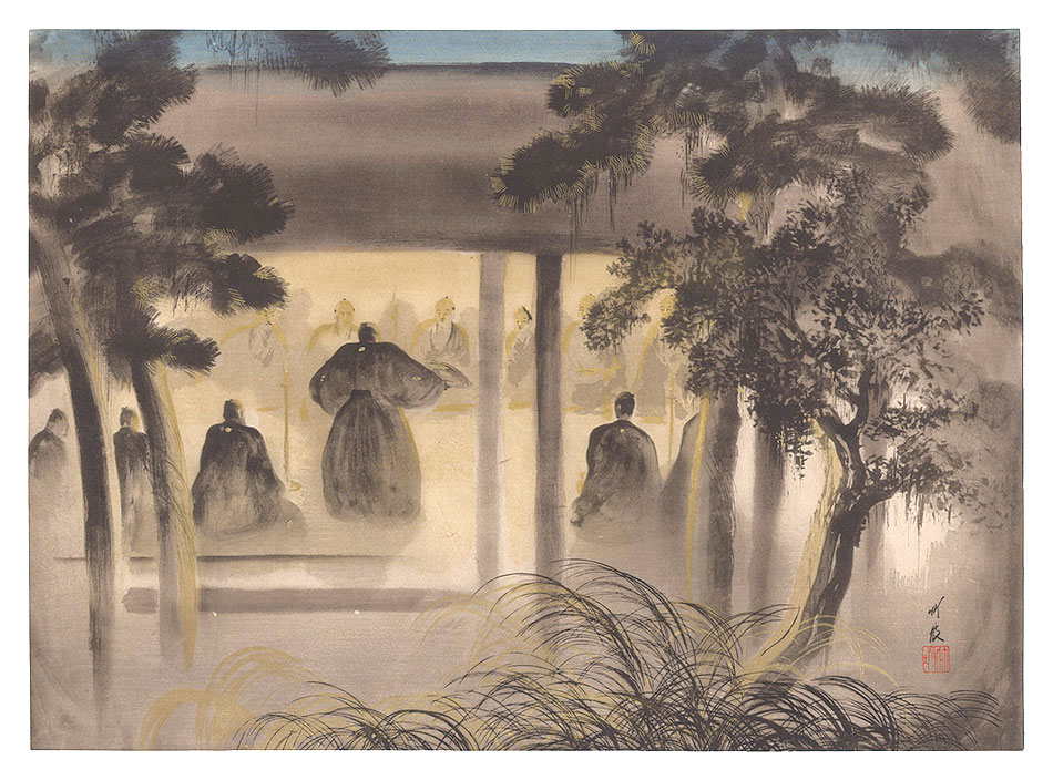 Otake Chikuha “THE LOYAL RONINS /A great Council of Maruyama (Harasoemon dances at the Revelry.)”