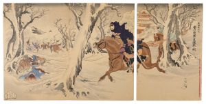 小国政「威海衛附近登州府降雪激戦之図」